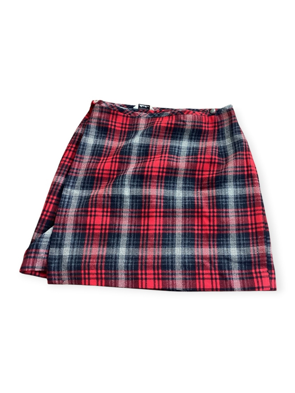 Eddie Bauer wool red plaid wrap skirt 8